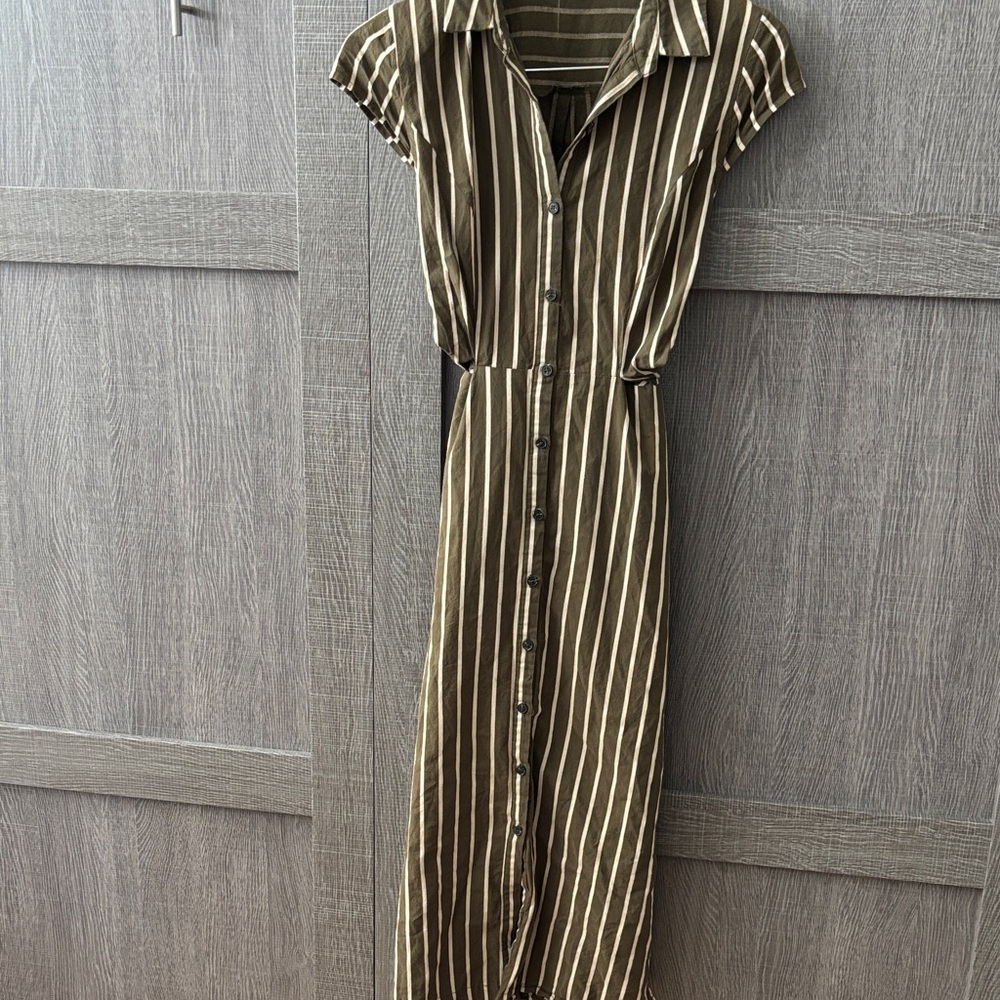1901 Brown and Cream Striped Shirt Dress 100% Cotton